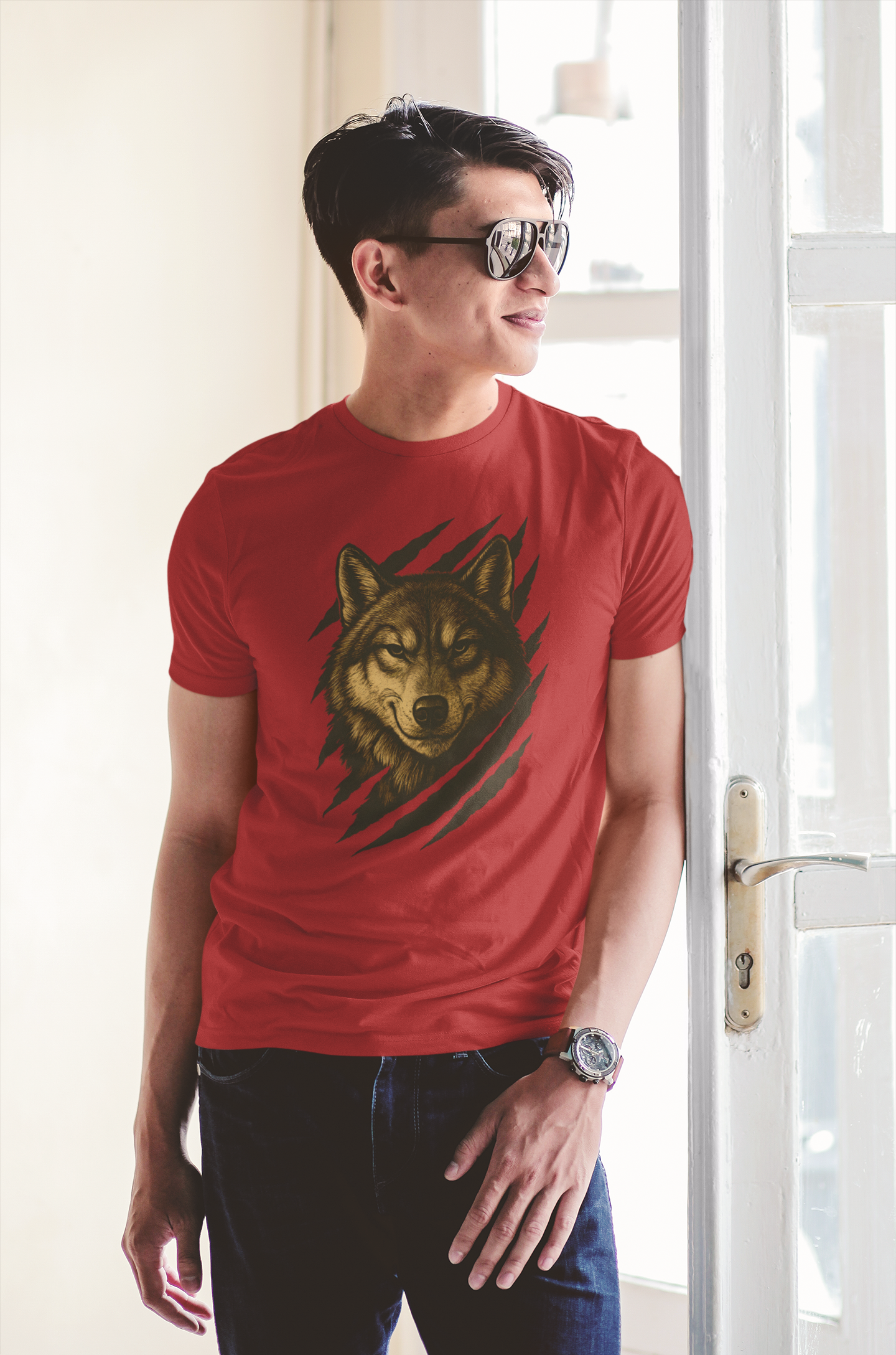 Sly smirking wolf T-shirt